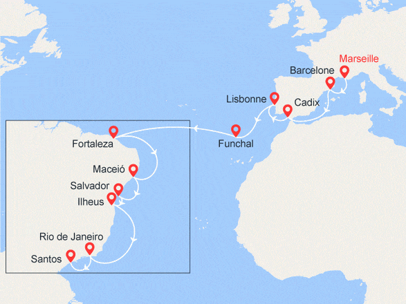 itinéraire croisière Transatlantique : Transatlantique : En route pour le Brésil