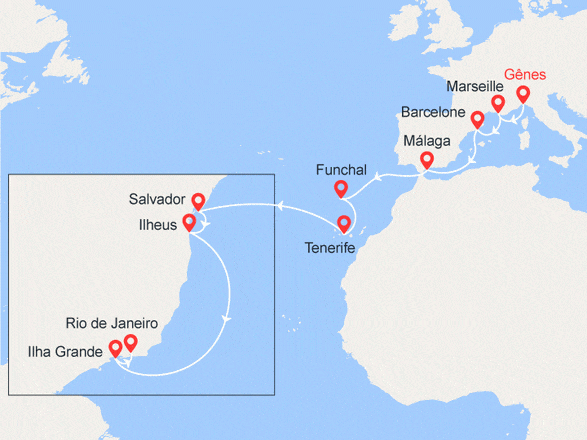 itinéraire croisière Transatlantique : Transatlantique : En route vers le Brésil