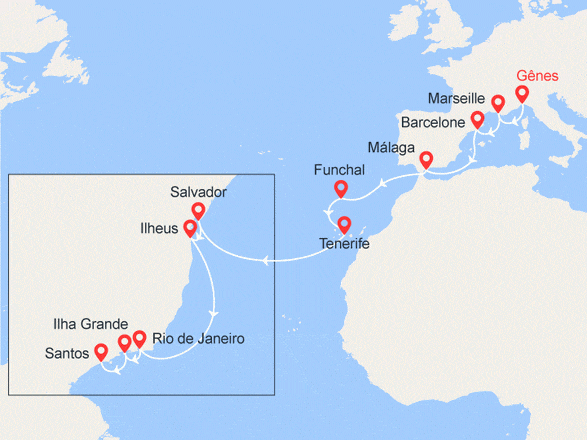itinéraire croisière Transatlantique : Transatlantique : En route vers le Brésil