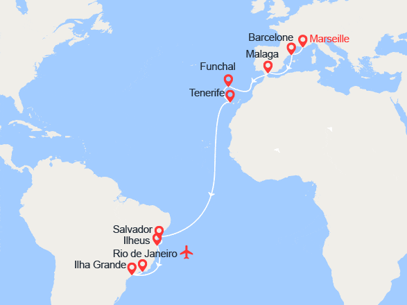 itinéraire croisière Transatlantique : Transatlantique : En route vers le Brésil // EXCLUSIVITÉ VOL INCLUS