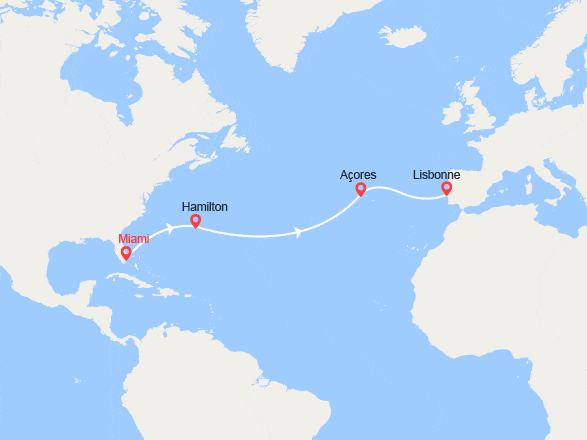 itinéraire croisière Transatlantique : Transatlantique : États-Unis, Bermudes, Portugal