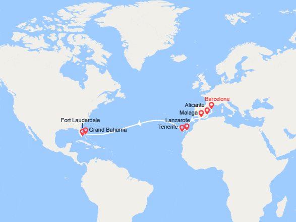itinéraire croisière Transatlantique : Transatlantique: de Barcelone à Fort Lauderdale