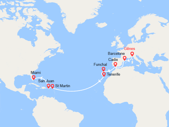 itinéraire croisière Transatlantique : Transatlantique: de Gênes à Miami