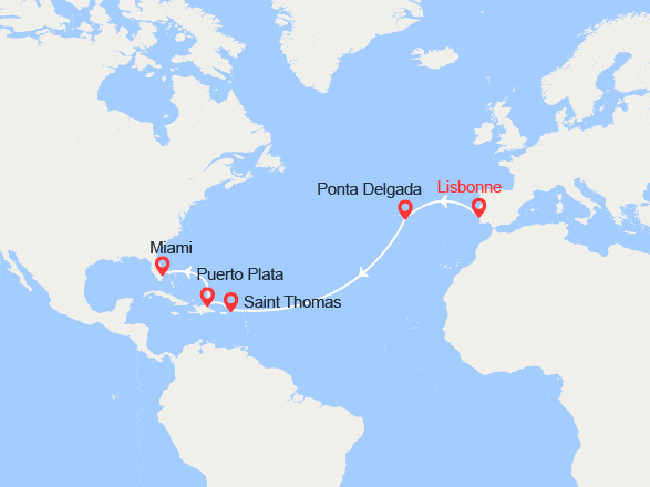 itinéraire croisière Transatlantique : Transatlantique: de Lisbonne à Miami