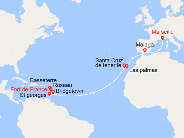 itinéraire croisière Transatlantique : Transatlantique: de Marseille à Fort de France