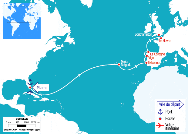 itinéraire croisière Transatlantique : Transatlantique: de Miami à Southampton