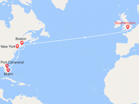 itinéraire croisière Transatlantique : Transatlantique: de Southampton à Miami