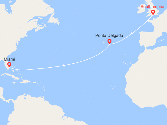 itinéraire croisière Transatlantique : Transatlantique au départ de Southampton