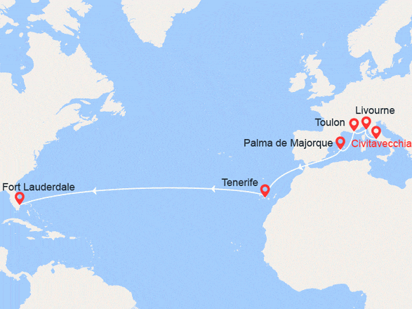 itinéraire croisière Transatlantique : Transatlantique d'Italie à la Floride