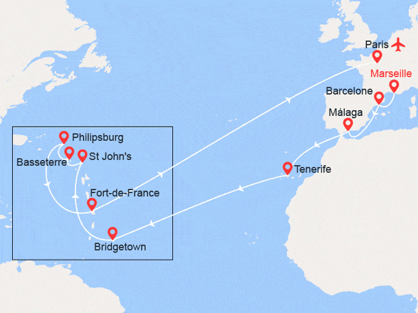 itinéraire croisière Transatlantique : Transatlantique de la France vers la Martinique // VOL OFFERT