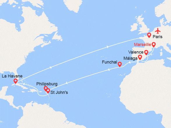 itinéraire croisière Transatlantique : Transatlantique de Marseille à La Havane // VOL OFFERT