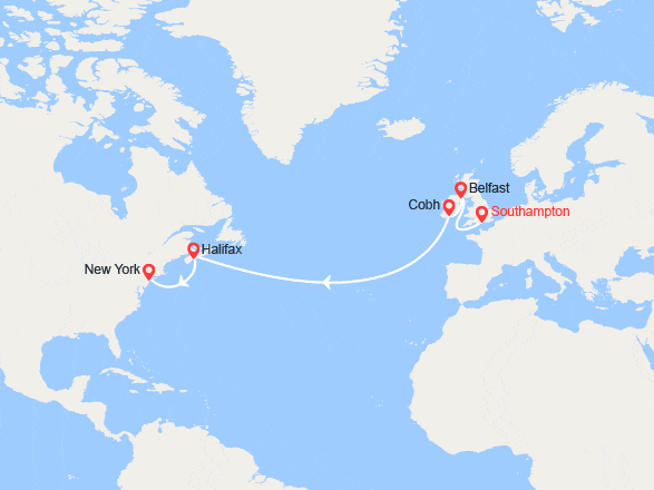 itinéraire croisière Transatlantique : Transatlantique de Southampton à New York