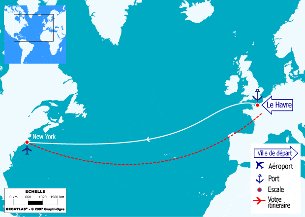 itinéraire croisière Transatlantique : Transatlantique du HAVRE à NEW YORK