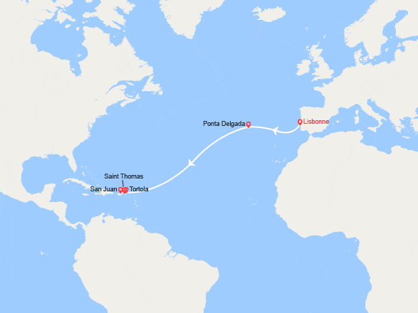 itinéraire croisière Transatlantique : Transatlantique du Portugal à Porto Rico