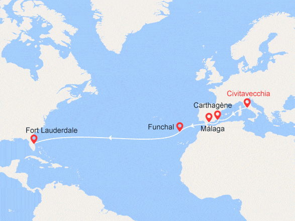 itinéraire croisière Transatlantique : Transatlantique INAUGURALE : Italie, Espagne, Madère, Floride