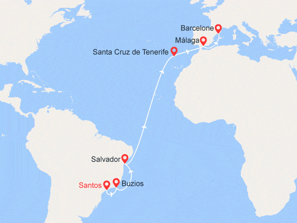 itinéraire croisière Transatlantique : Transatlantique retour: du Brésil à l'Espagne