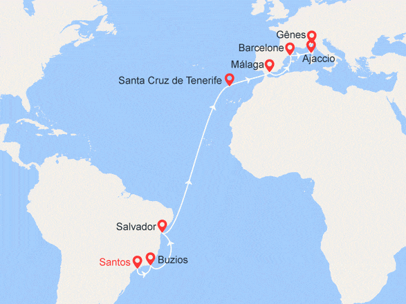 itinéraire croisière Amérique du Sud : Transatlantique retour: du Brésil à l'Italie
