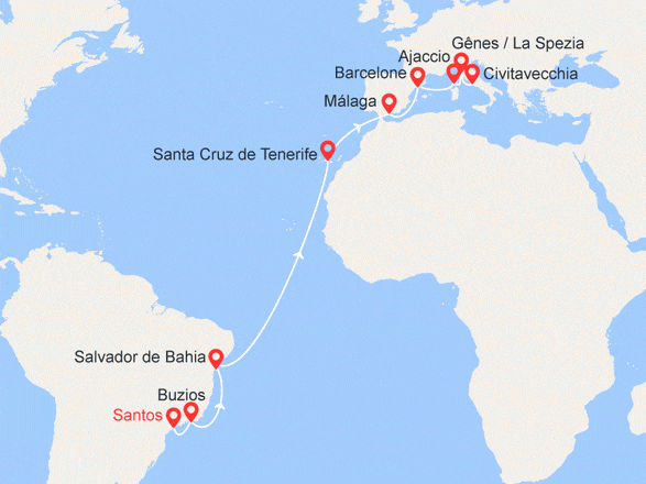 itinéraire croisière Amérique du Sud : Transatlantique retour: du Brésil à l'Italie