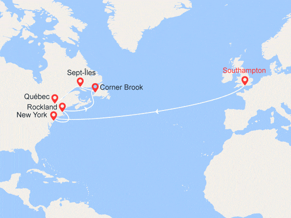 itinéraire croisière Transatlantique : Transatlantique Southampton/Québec via New York
