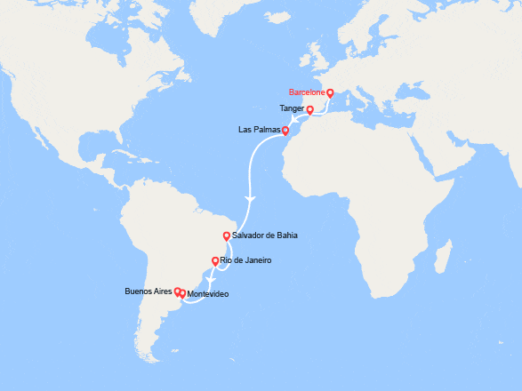 itinéraire croisière Transatlantique : Transatlantique vers l'Amérique du Sud: de Barcelone à Buenos Aires