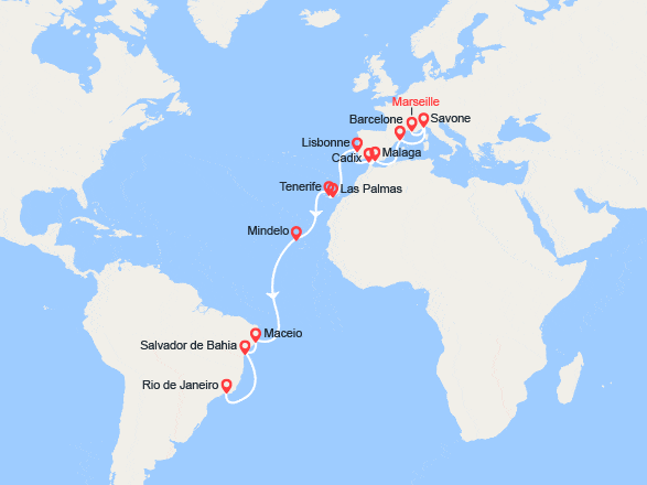 itin&eacute;raire croisi&egrave;re Transatlantique : Transatlantique vers le Brésil : de Marseille à Rio de Janeiro 