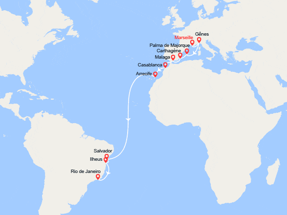 itinéraire croisière Transatlantique : Transatlantique vers le Brésil: Marseille à Rio