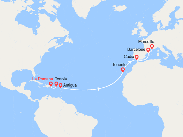 itinéraire croisière Transatlantique : Traversée: de La Romana à Marseille