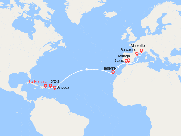 itinéraire croisière Transatlantique : Traversée: de La Romana à Marseille