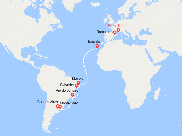 itinéraire croisière Transatlantique : Traversée: de Marseille à Buenos Aires
