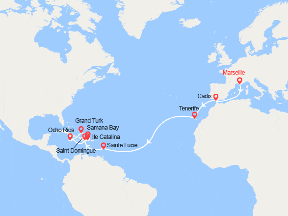 itinéraire croisière Transatlantique : Traversée: de Marseille à Saint Domingue