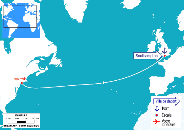 itinéraire croisière Transatlantique : Traversée transatlantique : de Southampton à New York