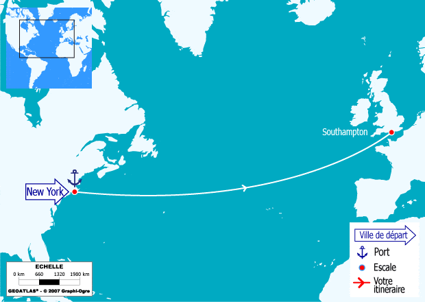 itinéraire croisière Transatlantique : Traversée transatlantique 2018 : de New York à Southampton