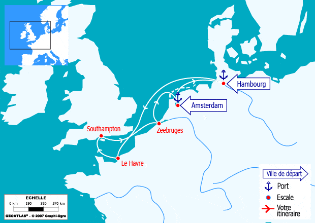 itinéraire croisière Europe du Nord : Trésors de la Mer du Nord : Hollande, Allemagne, Angleterre, Belgique...