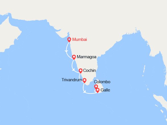 itinéraire croisière Océan Indien : Trésors des Indes : de Mumbai à Colombo