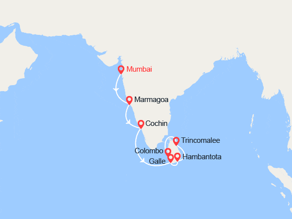 itinéraire croisière Asie : Trésors des Indes : de Mumbai à Colombo