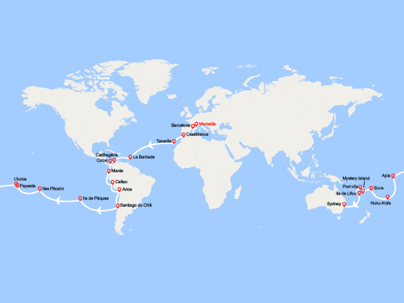 itinéraire croisière Tour du Monde : Tronçon du Tour du Monde 2026 : de Marseille à Sydney