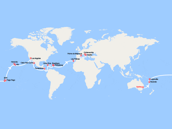 itin&eacute;raire croisi&egrave;re Tour du Monde : Tronçon du Tour du Monde 2027 : De Sydney à Civitavecchia 