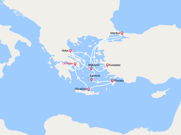 itinéraire croisière Iles grecques : Turquie & Iles Grecques : Kusadasi, Istanbul, Mykonos, Santorin, Rhodes...