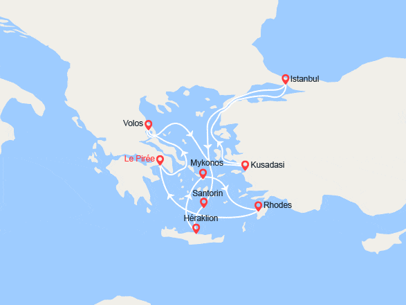 itinéraire croisière Méditerranée Orientale : Turquie & Iles grecques : Volos, Istanbul, Santorin, Crète...