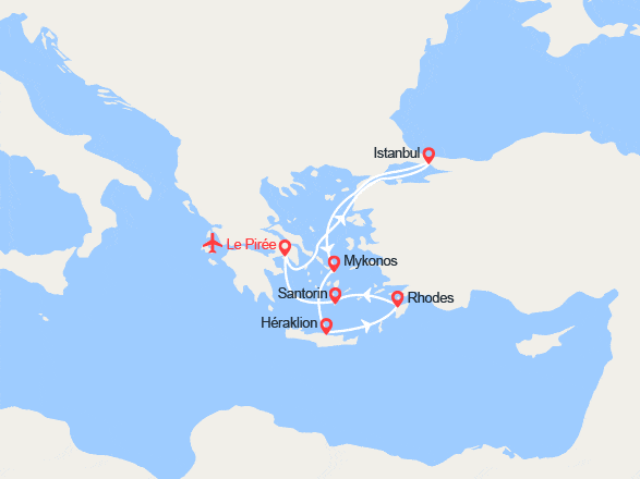 itinéraire croisière Méditerranée Orientale : Turquie, Grèce : Istanbul, Mykonos, Rhodes, Santorin - Vols inclus