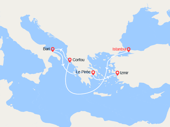 itinéraire croisière Méditerranée Orientale : Turquie, Grèce, Italie