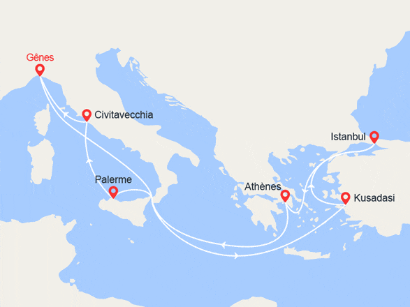 itinéraire croisière Méditerranée Orientale : Turquie, Grèce, Sicile, Italie