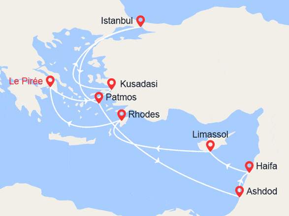 itinéraire croisière Iles grecques : Turquie, Israël, Grèce