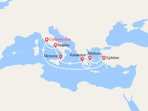 itinéraire croisière Méditerranée Orientale : Turquie, Le Pirée, îles grecques, Sicile, Italie