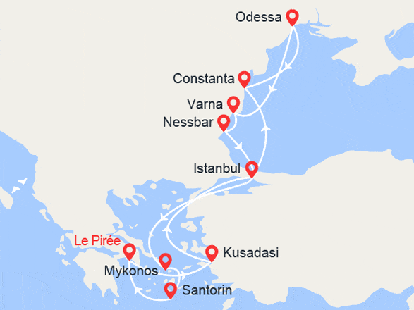itinéraire croisière Méditerranée : Turquie, Roumanie, Bulgarie, Grèce