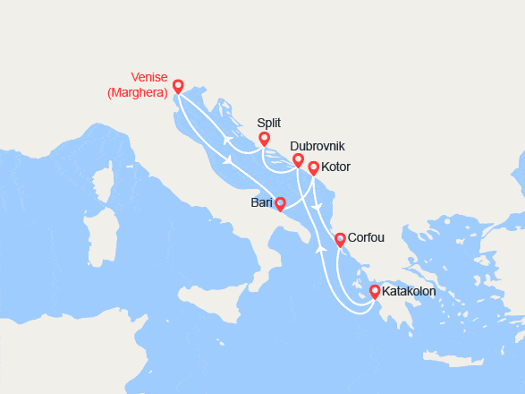 itinéraire croisière Méditerranée Orientale : Venise, Italie, Monténégro, îles Grecques, Croatie