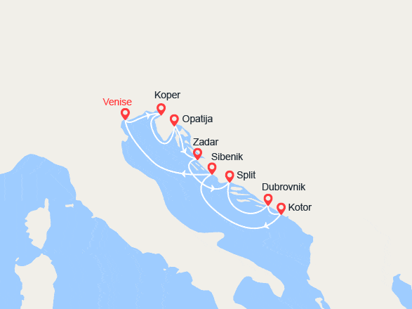 itinéraire croisière Croatie/Adriatique : Venise, Slovènie, Croatie, Kotor