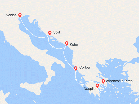 itinéraire croisière Croatie/Adriatique : Venise/Athènes : Croatie, Montenegro, Corfou... VOL OFFERT