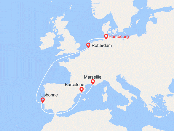 itinéraire croisière Méditerranée : Vernissage : Pays-Bas, Portugal, Espagne