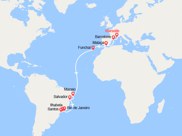itinéraire croisière Transatlantique : Vers l'Amérique du Sud: de Marseille à Santos
